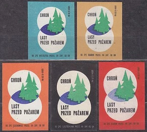 POLAND 1966 Matchbox Label Z#699 set, Protect forests from fire. - Imagen 1 de 1