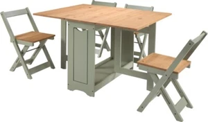 SANTOS GREEN DISTRESSED WAXED PINE FOLDING BUTTERFLY DINING SET TABLE & 4 CHAIRS - Picture 1 of 10