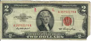 1953 2$ United States Note - Red Seal, No Motto - IBP/GMH A35750179A - #13517 - Picture 1 of 2