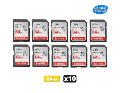 Sandisk Ultra 64GB SD cards for Camera / Trail Camera / Computers  (10 Pack) - Image 1 of 4
