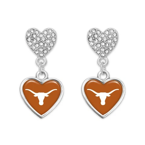 Texas Longhorns Amara Silver Orange Crystal Dangle Earrings Jewelry Gift UT Cover