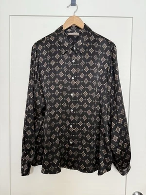 Blusa para mujer Valerie Stevens talla 20W negra floral seda manga larga abotonada Foto 1 de 4