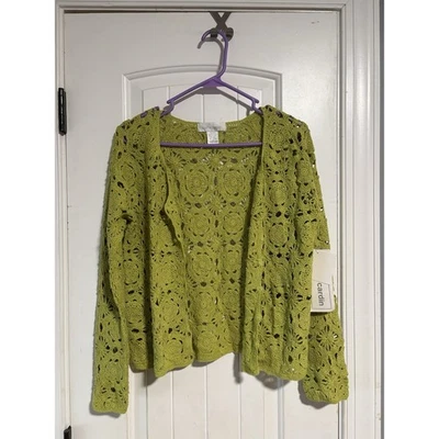 Pierre Cardin size M See Through Green Cardigan sweater Button Up Top - Image 1 of 4