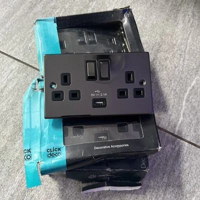 Click Deco - 2 Gang - Black Nickel - Black Insert Socket & USB (SEE DESCRIPTION) - Image 1 of 4