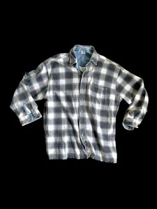 Vintage 90s Structure Shadow Plaid Flannel Button Up Shirt Sz L Y2K Grunge - Picture 1 of 10