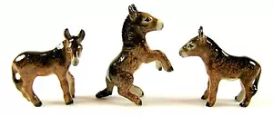 Miniature Porcelain Hand Painted Figurine -Set/3 Brown Donkey (Min-Tiny) - Picture 1 of 2
