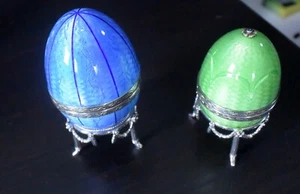 Großes emailliertes Fabergé Ei 925 Victor Mayer grün Safir Sterlingsilber Selten - Bild 1 von 3