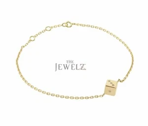 14K Gold 0.20 CT VS/F-G Diamond Dice Charm Bracelet Birthday Gift Jewelry - Picture 1 of 3