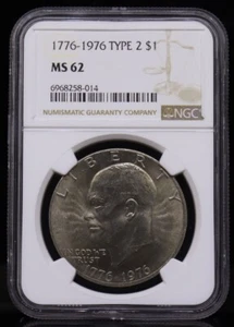 1976 Eisenhower Type 2 Dollar NGC MS62 - Picture 1 of 4