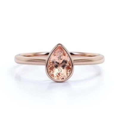 Anillo de compromiso solitario de morganita melocotón natural con oro rosa sólido de 18 k Foto 1 de 4