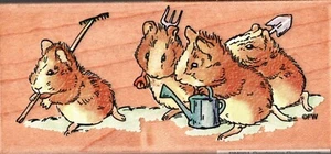 Stampendous ~ GARDENING GUINEA PIGS ~ Wood Mounted Rubber Stamps Nature Animals - Picture 1 of 1