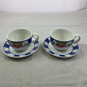 Johnson Brothers England HOPSCOTCH Blue Floral Breakfast Cup & Saucer set of 2 - Picture 1 of 7