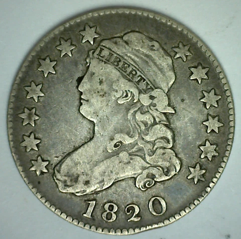 1820 US Capped Bust Silver Quarter US Type Coin Very Fine VF Cover