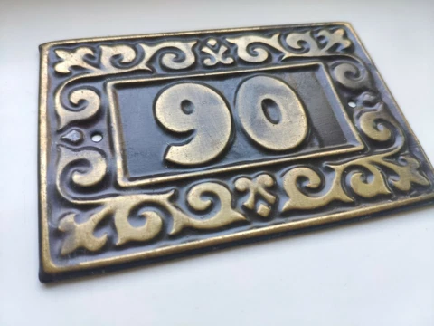 USSR 90 Vintage embossing  Door number sign Numbers USSR  9 x 6 cm (3.54 x 2.36) Cover