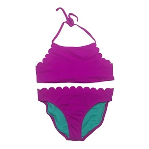 Jessica Simpson Girls Size 14 Bikini 2 pc Swimwear Purple Scalloped Halter - Picture 1 of 5