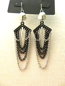 NEW CHICO'S DROP CHAIN EARRINGS HOOK  SILVER TONE - Picture 1 of 1