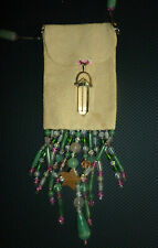 Leather Medicine Bag Necklace Pouch Peridot Crystal Sterling Silver BOMA OOAK 