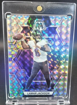 LAMAR JACKSON RAINBOW HOLO REFRACTOR WITH CASE BALTIMORE RAVENS - Image 1 of 4