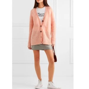 GANNI Calllahan Wool Mohair Long Pink Cardigan XL - Picture 1 of 9