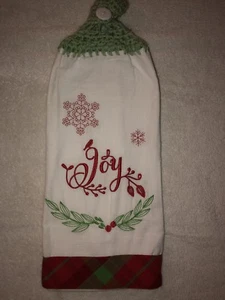 Hand Crocheted Hanging Kitchen Dish Towel- JOY - Christmas Holiday - Picture 1 of 3