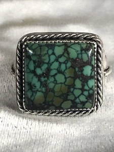 Southwestern natürlicher grüner Spinnennetz Türkis Ring, Sterling Größe 11,5 - Bild 1 von 4