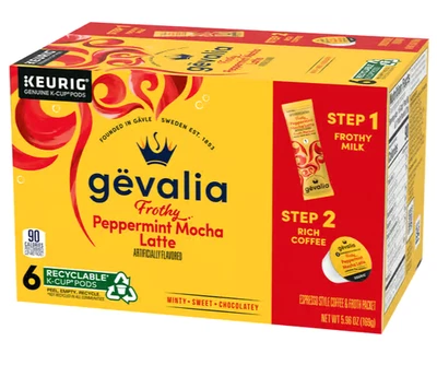 Limit Rare NIB Gevalia Frothy Peppermint Mocha Latte Espresso 6 Kcup Brew B0722 - Image 1 of 2