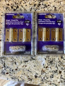 (8) Fixed Pin 1-1/2" Hinges Brass Finish Hillman 851731 - Picture 1 of 3