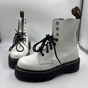 Dr. Martens Jadon 8-Eye Leather Chunky Platform Boot White Women Size 8 NEW - Picture 1 of 21