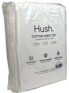 Juego de Sábanas Algodón Hush Queen 400TC Satén Orgánico Blanco Suave Regulador de Temperatura - Imagen 1 de 15