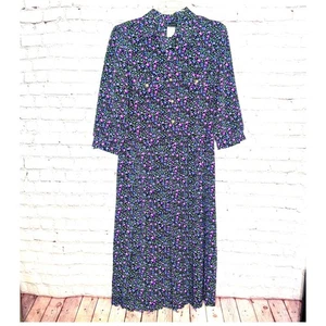 Abito midi vintage Breli's Originals Wms 12 viola floreale segreteria plissettato anni 80  - Foto 1 di 12