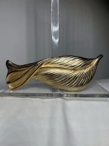 Vintage 1981 Clara By Micha Goldtone Feather Belt Buckle ~ Fits 1 1/2" Belt - Picture 1 of 10