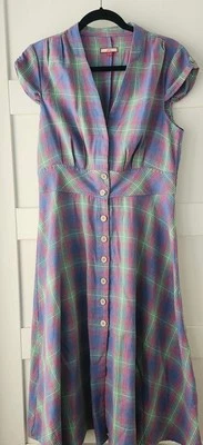 Vestido a Cuadros Retro Joe Brown's Reino Unido Tejido PoliAlgodón Vis, Mangas Cap, EE. UU. Talla 10  Foto 1 de 4