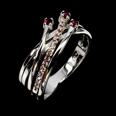 Anillo de plata de ley 925 redondo rodolita zafiro piedras preciosas naturales tamaño de joyería  Foto 1 de 4