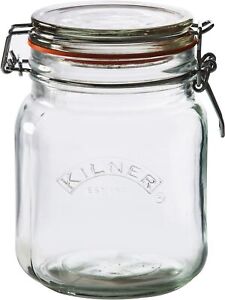 Kilner 1 Litre Square Glass Clip Top Preservation Storage Jar