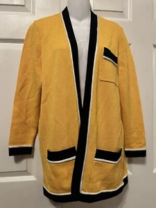 Cardigan vintage St John giallo dorato/nero Santana maglia aperto davanti taglia S - Foto 1 di 13