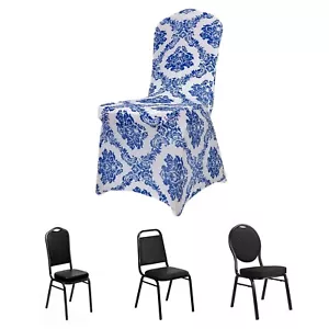 Royal Blue Damask Spandex Banquet CHAIR COVERS Wedding Supplies Event Home - Picture 1 of 9