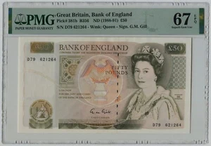 PMG 67 Great Britain UK England 1988-1991 Banknote 50 Pounds P-31b - Picture 1 of 2