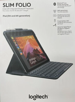 Logitech - SLIM FOLIO - Keyboard/Cover Case Apple Pencil, iPad - Black - Image 1 of 2