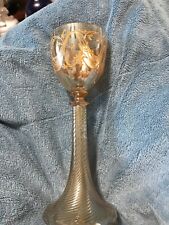 4 Antique Moser  Raised Gold Gilded Amber Goblets W/Swirled Stems early 1900s