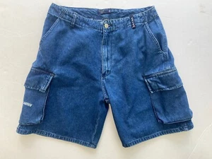 Polo Ralph Lauren Vtg Cargo Shorts 100% Blue Denim Cotton High Rise Size 18 - Picture 1 of 11