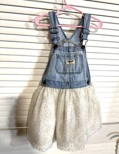 Oshkosh B'gosh jean jumper dress white tulle skirt gold sparkle dots 4T Girls - Picture 1 of 10