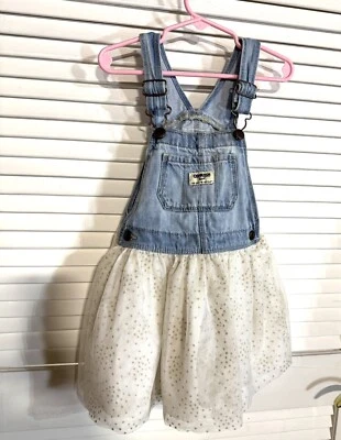 Oshkosh B'gosh Jean Jersey Vestido Blanco Tul Falda Oro Brillo Lunares 4T Niñas Foto 1 de 4