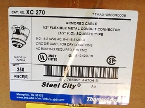 250 pcThomas & Betts Steel City XC 270 Armored Cable 1/2" Flex Conduit Connector - Picture 1 of 3