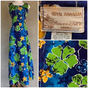 🌺 “Royal Hawaiian” Vintage Bright Barkcloth Muumuu Maxi-Dress size S 🌺 - Picture 1 of 12