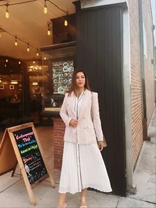 ZARA WOMAN NWT $109 DOUBLE BREASTED TEXTURED WEAVE JACKET PINK/WHITE | 9192/156 - Picture 1 of 11