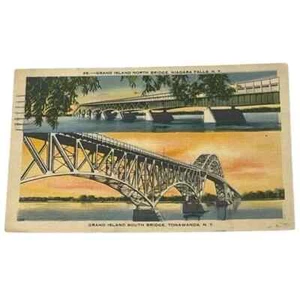 Postal Grand Island North South Bridge Niagara Falls & Tonawanda NY c1945 B804 - Imagen 1 de 2