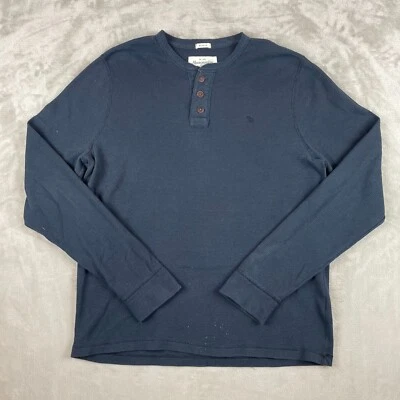 Abercrombie & Fitch Henley Térmica Hombres 2XL Azul Marino Tejido Gofre Ajuste Muscular LS Foto 1 de 4