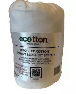 ecotton Precycled Cotton King Bed Sheets Set Of 4 Flat Fitted & 2 Pillow Cases - Picture 1 of 6