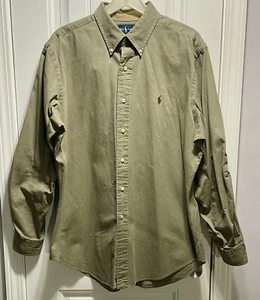 Polo Ralph Lauren Shirt Mens Size Large Brown Denim Elbow Patch Pony Logo Vtg - Picture 1 of 20