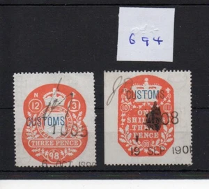 GB - Fiscal - (694) Victoria - Customs - Embossed - 3d & 1/3d values - Picture 1 of 1